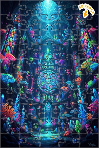 Teona Ahşap لغز خشبي رائع على شكل كاتدرائية تحت البحر من الزجاج الملون مكون م...