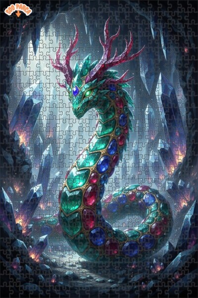 Teona Ahşap 500 قطعة 50x30 بمظهر لوحة زيتية لتنين كريستالي غامض