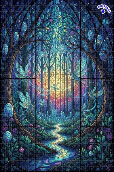Teona Ahşap لغز خشبي فني من الزجاج الملون على شكل غابة الفراشة السحرية 600 قط...