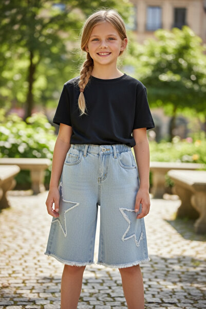 ASL GOLF CLUB Girl's Light Blue Elastic Waist 6-10 Years Old Denim Star Embro...