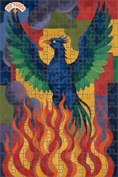 Teona Ahşap لغز فني بتصميم طائر الفينيق الأزرق يرتفع من بين اللهب، بمظهر لوحة...