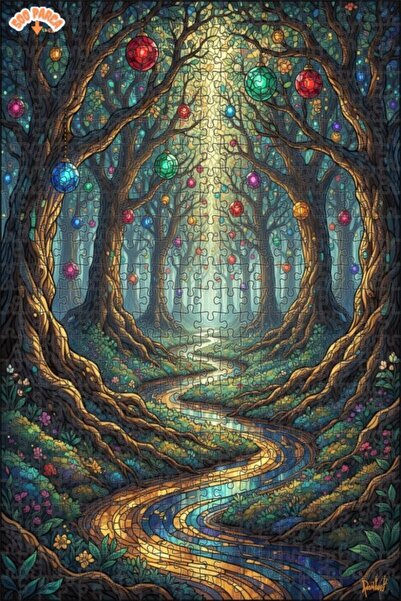 Teona Ahşap لغز خشبي بمظهر فسيفساء زجاجية ساحرة من الغابة 500 قطعة 50x30