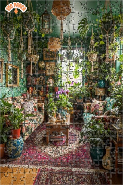 Teona Ahşap Bohem Orman Yaşam Odası Yağlı Boya Görünümlü Çift Katlı Çerçeveli...