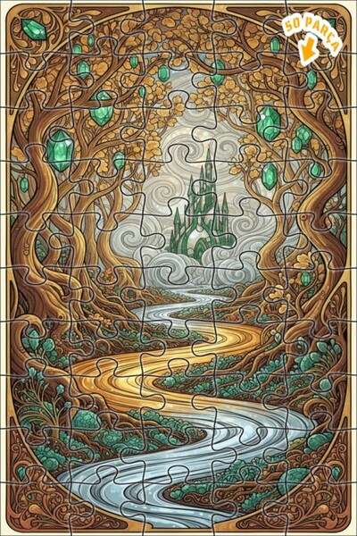 Teona Ahşap لغز خشبي مؤطر بطبقتين من شلال الغابة السحرية 50 قطعة 15x25