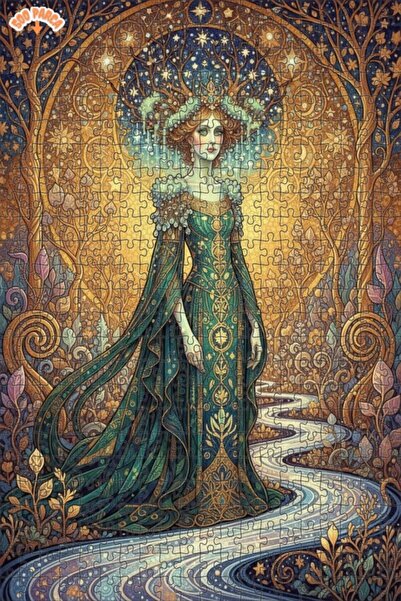 Teona Ahşap Fairy Tale Forest Queen Oil Painting Look Double Layer Framed Woo...