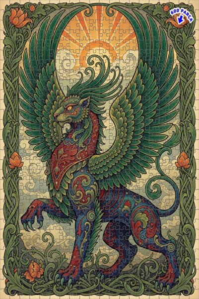 Teona Ahşap لوحة فنية لأسد مجنح، لغز خشبي بإطار مزدوج الطبقات، 600 قطعة، 50×35