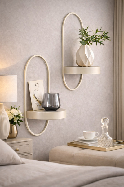 MetaQuartz Aksesuar Cream 2 Pieces Raf - Metal Wall Shelf - Modern Chakra Des...