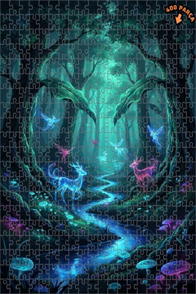 Teona Ahşap لغز خشبي مؤطر بطبقتين من فنون رقمية بتصميم الغابات السحرية والغزل...