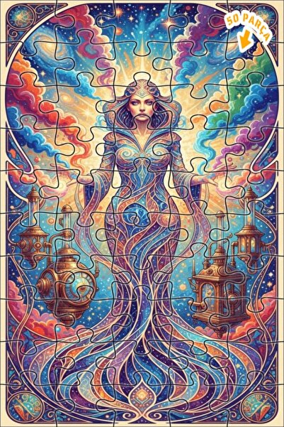 Teona Ahşap لغز فني بمظهر لوحة زيتية لامرأة فضائية 50 قطعة 15×25