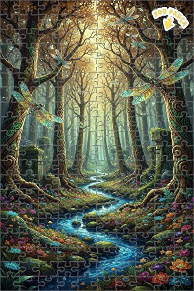 Teona Ahşap لغز خشبي مؤطر بطبقتين بتصميم فني يشبه لوحة زيتية لمنظر غابة غامض،...