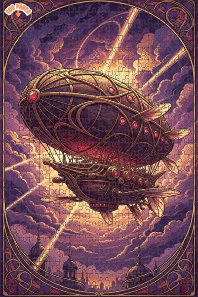 Teona Ahşap Steampunk Airship Double-Decker Framed Wooden Puzzle 500 Pieces 5...