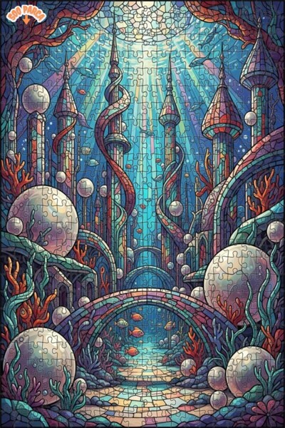 Teona Ahşap لغز خشبي بإطار مزدوج الطبقات من موزاييك الزجاج من ديزاير كاسل 500...