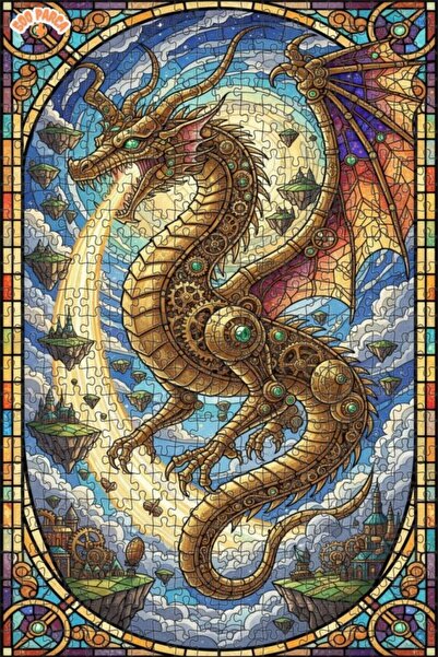 Teona Ahşap Mechanical Dragon Victorian Art Look Double Layer Framed Wooden P...