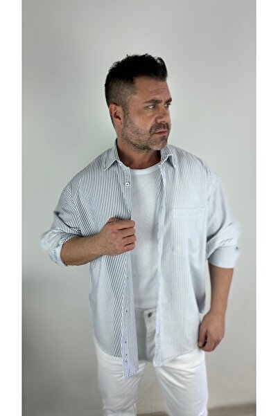 LudoWear Men's Gray Striped White Oversized Shirt
