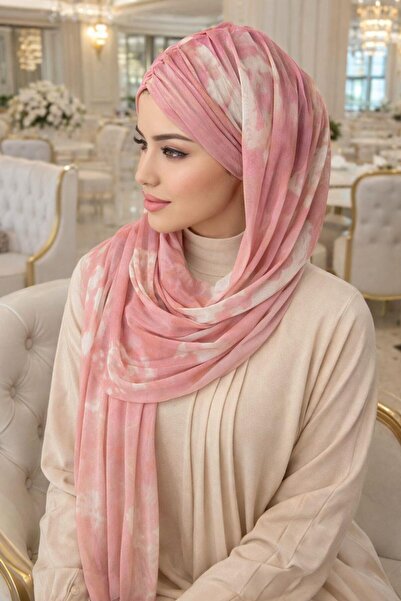 Aişe tesettür Pudra Beyaz Batik Desen Hazır Şal