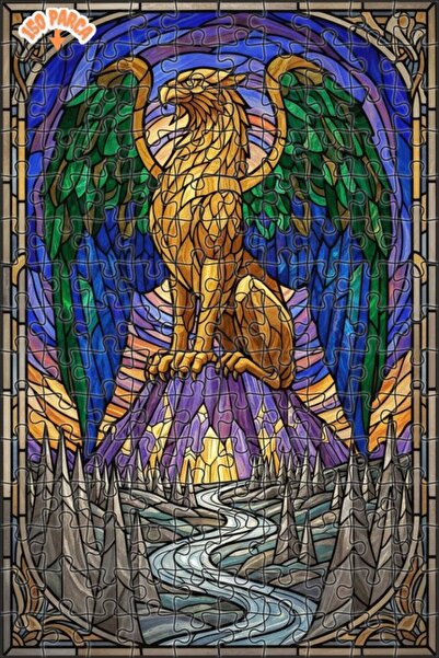 Teona Ahşap Fairy Tale Griffin Artwork Look Double Layer Framed Wooden Puzzle...