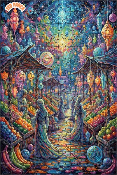 Teona Ahşap Renk Cümbüşü Market Double-Decker Framed Wooden Puzzle 150 Pieces...