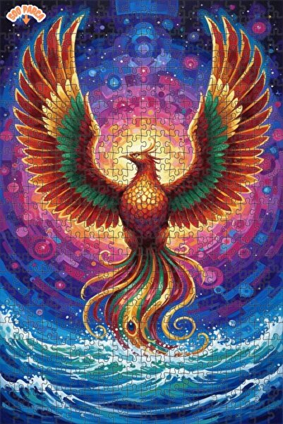 Teona Ahşap Legendary Phoenix Oil Painting Look Double Layer Framed Wooden Pu...