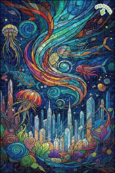 Teona Ahşap لغز خشبي بتصميم موزاييك زجاجي ملون مستوحى من مدينة تحت الماء 800 ...