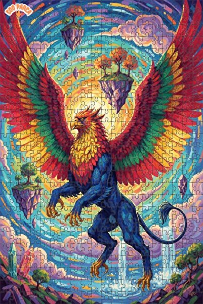 Teona Ahşap Magical Winged Griffin Oil Painting Look Wooden Puzzle 500 Pieces...