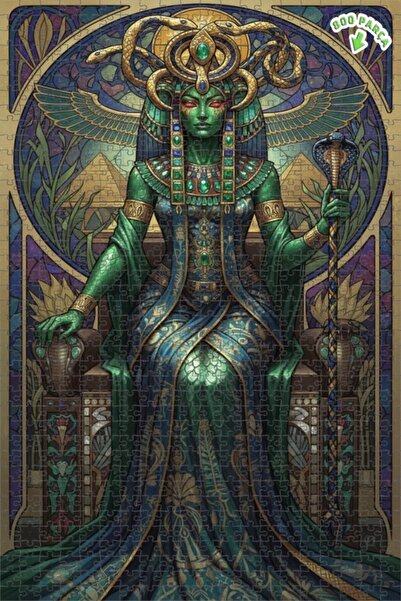 Teona Ahşap لغز خشبي بإطار مزدوج الطبقات بمظهر لوحة زيتية لملكة الميدوسا الخض...