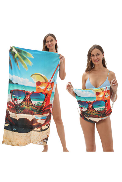 PriStyle Prosop de Plaja 2 in 1, Transformabil in Ghiozdan, din Microfibra Si...