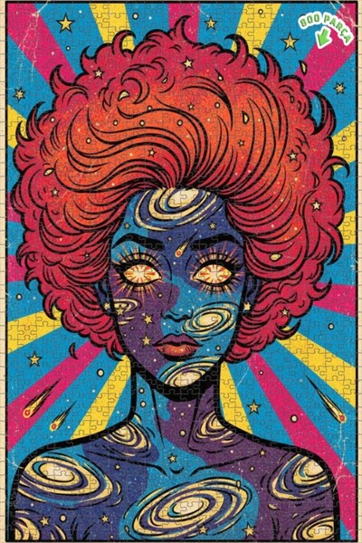 Teona Ahşap Space Woman Galaxy Pattern Double Layer Framed Wooden Puzzle 800 ...