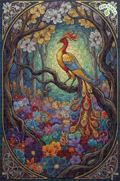 Teona Ahşap لغز خشبي مؤطر بطبقتين بتصميم فني يشبه لوحة زيتية لطائر الفينيق في...