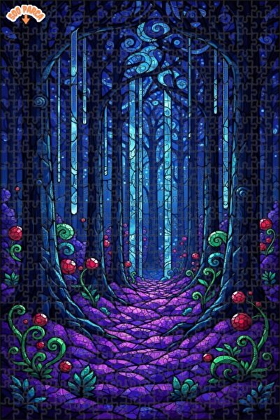Teona Ahşap Büyülü Orman Yolu Cam Mozaik Görünümlü Ahşap Puzzle 500 PARÇA 50x30