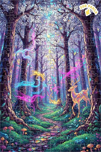 Teona Ahşap لغز خشبي مؤطر بطبقتين بمظهر الألوان المائية لغزال الغابة السحرية ...