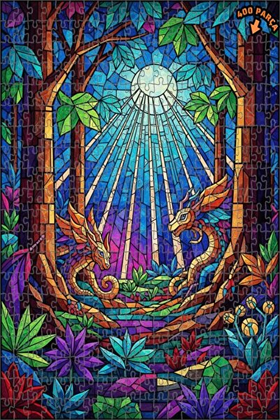 Teona Ahşap لغز خشبي مؤطر بطبقتين بمظهر لوحة زيتية لتنين الغابة القديمة 400 ق...