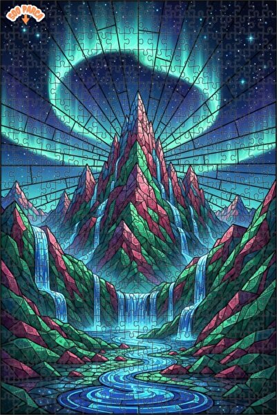 Teona Ahşap ألغاز خشبية مؤطرة بطبقتين بتصميم فني للزجاج الملون لشلالات الجبال...