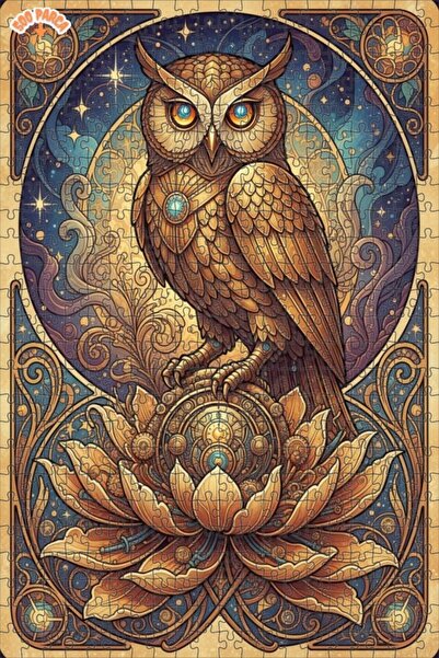 Teona Ahşap Golden Owl Lotus Art Double Layer Framed Wooden Puzzle 500 Pieces...