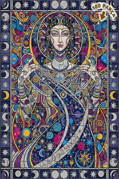 Teona Ahşap لغز فني بمظهر لوحة زيتية لامرأة كونية غامضة 100 قطعة 25×25