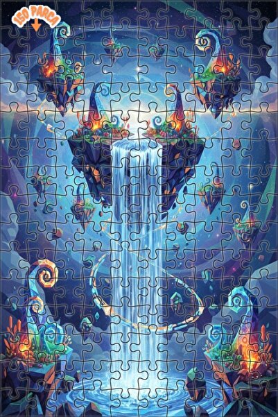 Teona Ahşap Mysterious Floating Islands Waterfall Oil Painting Look Art Puzzl...