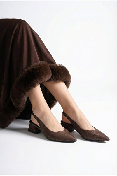 AUREA MILANO Women's Nubuck Brown Pointed Toe Low Heel Slingback Shoes