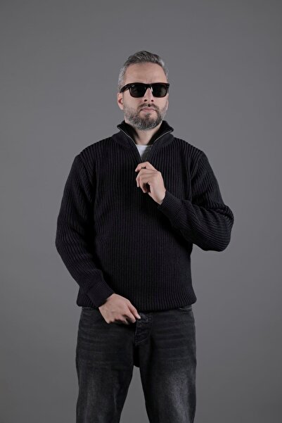 OHEPMODA Pulover gros pentru bărbați cu jumătate de fermoar