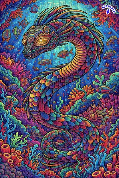 Teona Ahşap لغز خشبي بإطار مزدوج الطبقات بمظهر لوحة زيتية لتنين البحر الملون ...