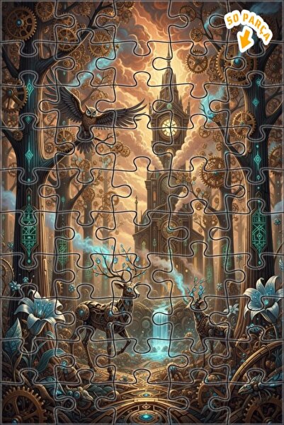 Teona Ahşap ألغاز خشبية ميكانيكية على شكل غزلان وبرج ساعة في غابة ستيمبانك، ب...