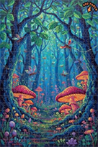 Teona Ahşap لغز خشبي بمظهر لوحة زيتية لفطر الغابة السحرية 400 قطعة 35×35