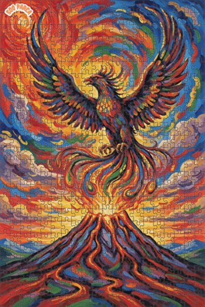 Teona Ahşap Flaming Phoenix Appearance Oil Painting Art Double Layer Framed W...