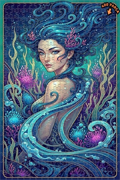 Teona Ahşap لوحة فنية لحورية البحر بمظهر لوحة زيتية، لغز خشبي بإطار مزدوج الط...