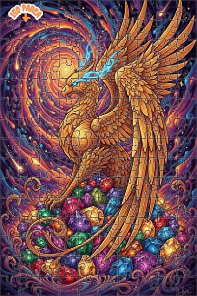 Teona Ahşap Golden Feather Energetic Phoenix Stone Stack Double Layer Framed ...