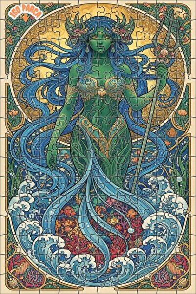 Teona Ahşap لغز خشبي بإطار مزدوج الطبقات بتصميم طباعة فنية لحورية البحر 150 ق...