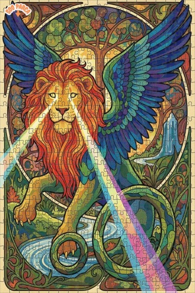 Teona Ahşap لغز خشبي بإطار ذو طابقين بتصميم فني لأسد مجنح 500 قطعة 50x30