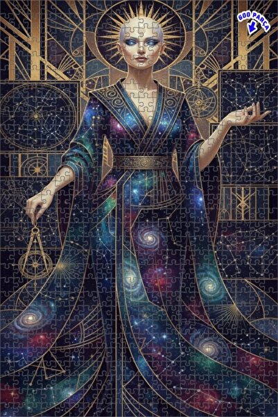 Teona Ahşap Galaxy Woman Oil Painting Look Double Layer Framed Wooden Puzzle ...