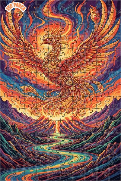 Teona Ahşap Flame-Plumed Phoenix Oil Painting Lookalike Double Layer Framed W...