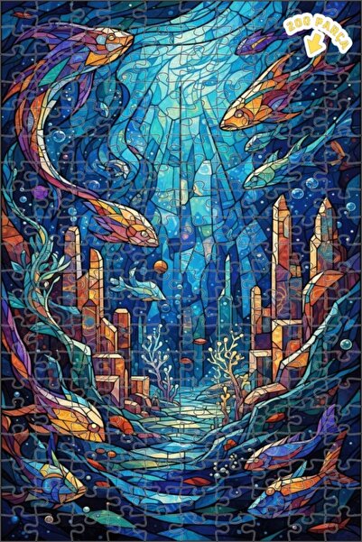 Teona Ahşap لغز خشبي مؤطر بطبقتين على شكل أسماك فسيفساء فاخرة 200 قطعة 25x35