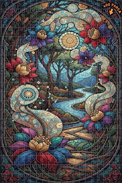 Teona Ahşap لغز خشبي بإطار مزدوج الطبقات بمظهر فسيفساء زجاجية لجبل الغابة الس...