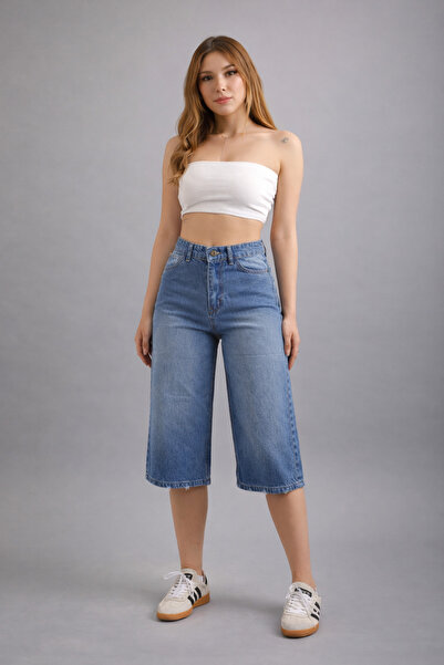 Lighter Jeans Kadın Yüksek Bel Kot Kapri Pantolon Bol Kesim Jean Capri